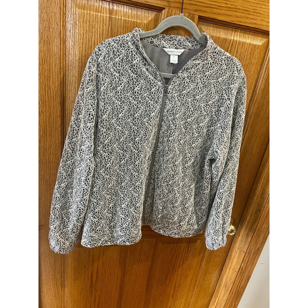 Gorgeous Christopher & Banks Grey with Lace Blazer Bomber Jacket Zipper Lined